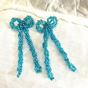 Knotty Bow Bead Earrings in Aqua Color image 6