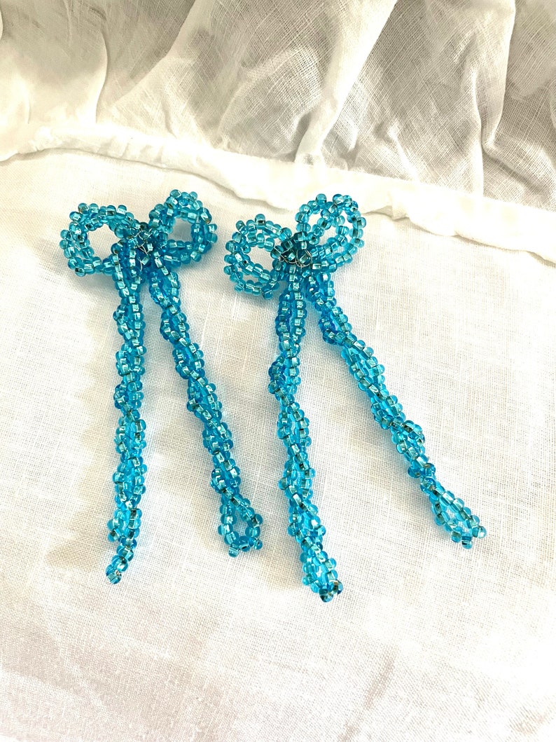 Knotty Bow Bead Earrings in Aqua Color image 6