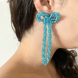 Knotty Bow Bead Earrings in Aqua Color image 1