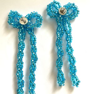 Knotty Bow Bead Earrings in Aqua Color image 4