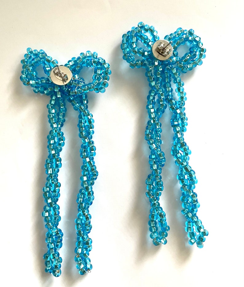 Knotty Bow Bead Earrings in Aqua Color image 4