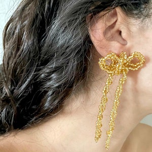 Knotty Bow Gold Bead Earrings