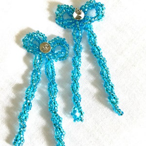 Knotty Bow Bead Earrings in Aqua Color image 2