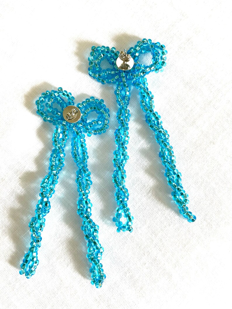 Knotty Bow Bead Earrings in Aqua Color image 2