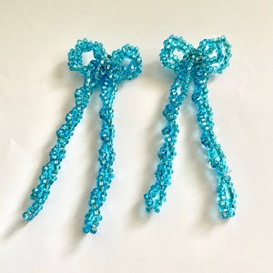 Knotty Bow Bead Earrings in Aqua Color image 3