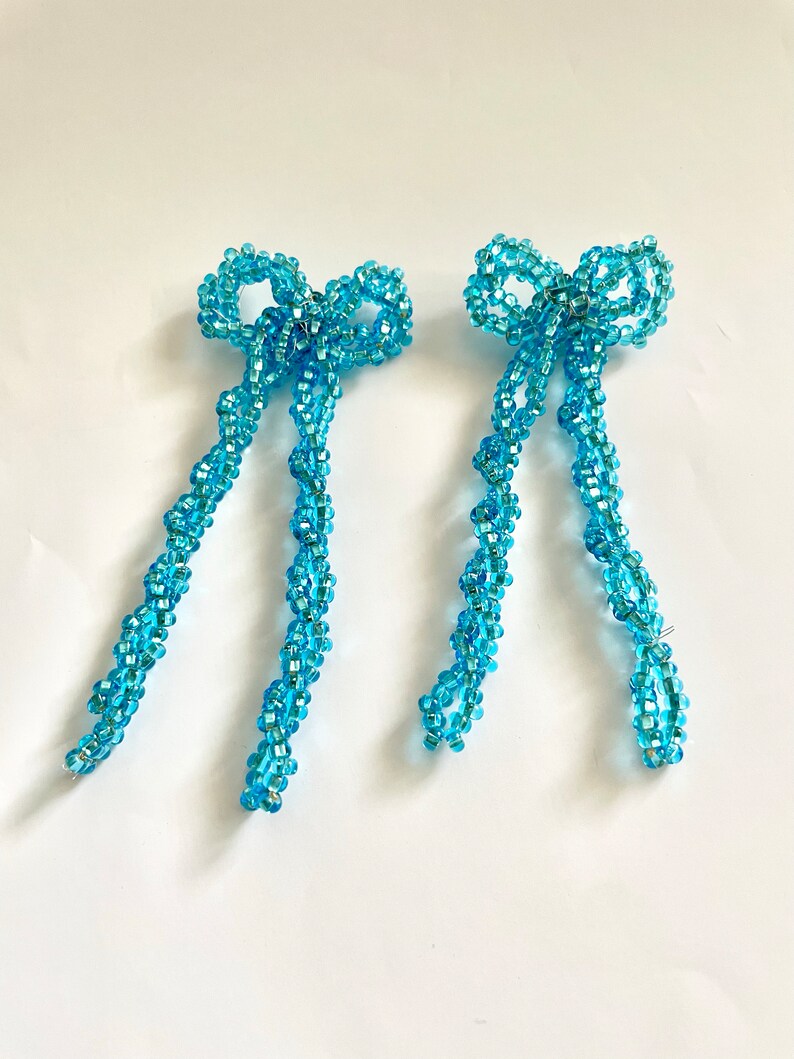 Knotty Bow Bead Earrings in Aqua Color image 3