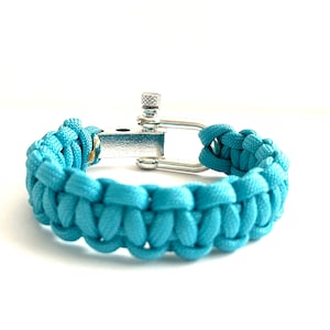 Handmade Turquoise Paracord Survival Bracelet-Cobra Knot With Two Adjustable Holes Stainless Steel Shackle Clasp