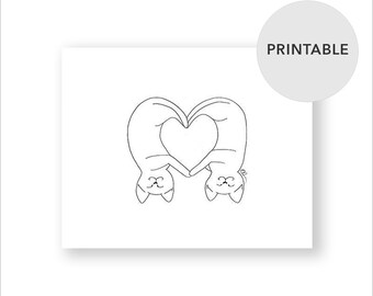 Cat heart gift / PRINTABLE instant download / Animal lovers artwork / 8 x 10 art print
