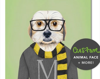 Wizard customizable pet portrait. Choose from pre-drawn dog & cat faces. Perfect for play room decor, dog nursery, cat lady gifts and more.