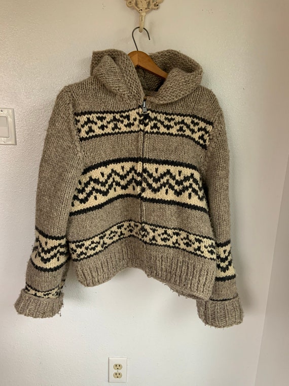Vintage hand knit cowichan sweater Indian sweater hooded | Etsy