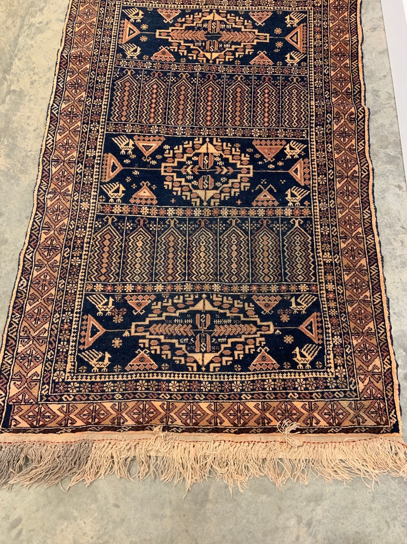 Vintage hand knotted Persian rug fringe on both ends with Etsy