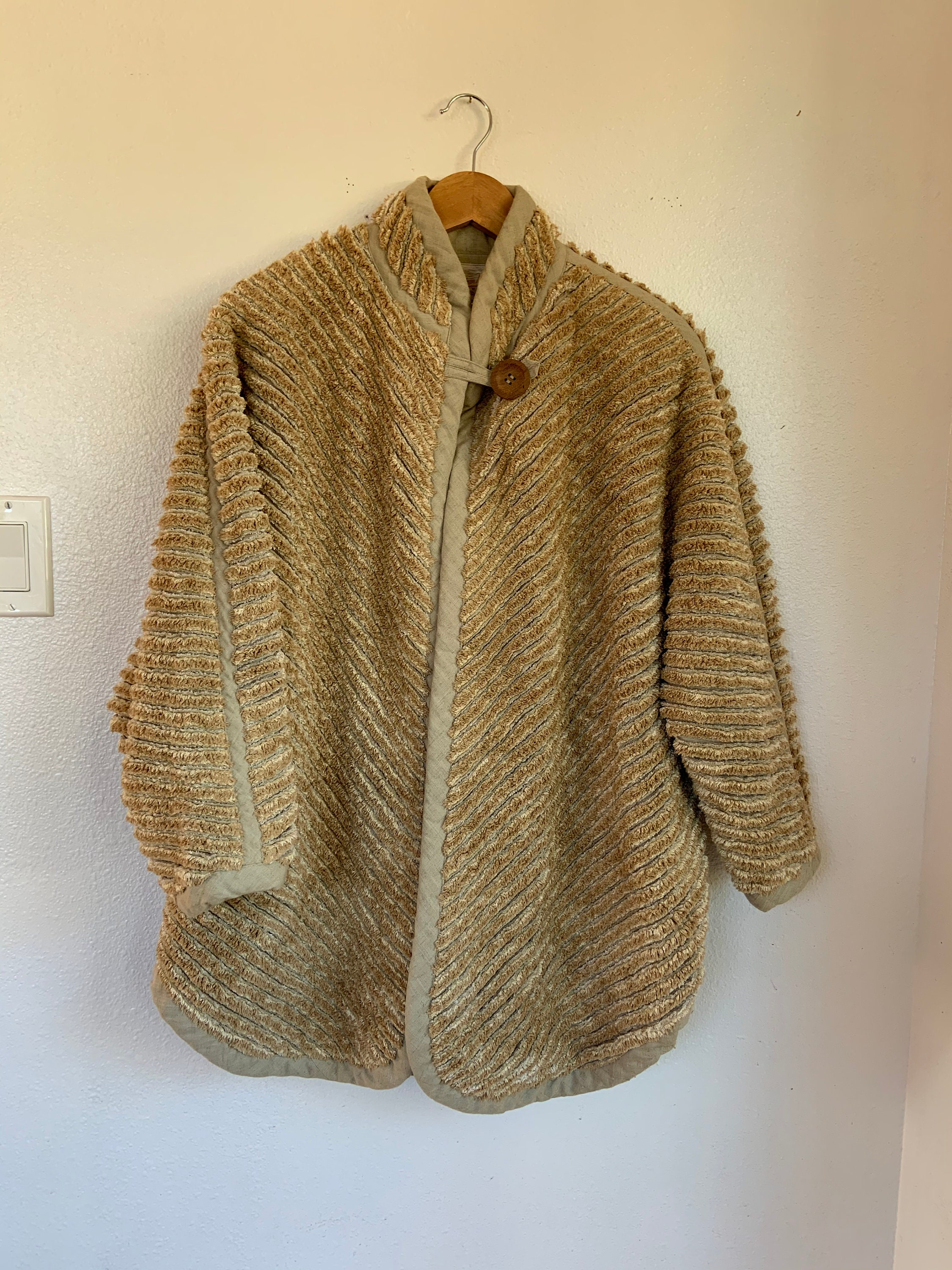 Vintage custom made jacket chenille beige linen lined one | Etsy