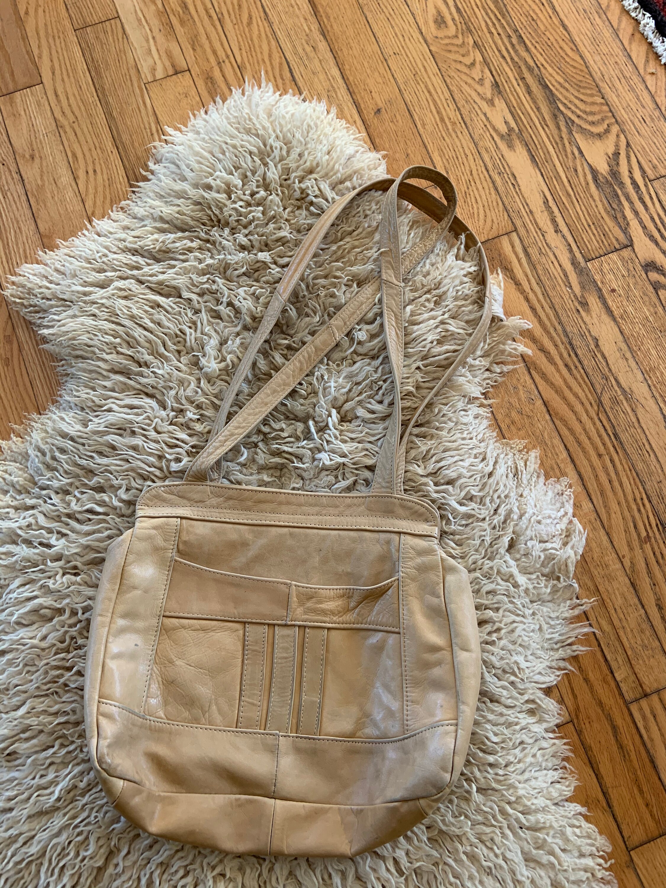 Vintage butter cream leather purse shoulder bag made in Etsy