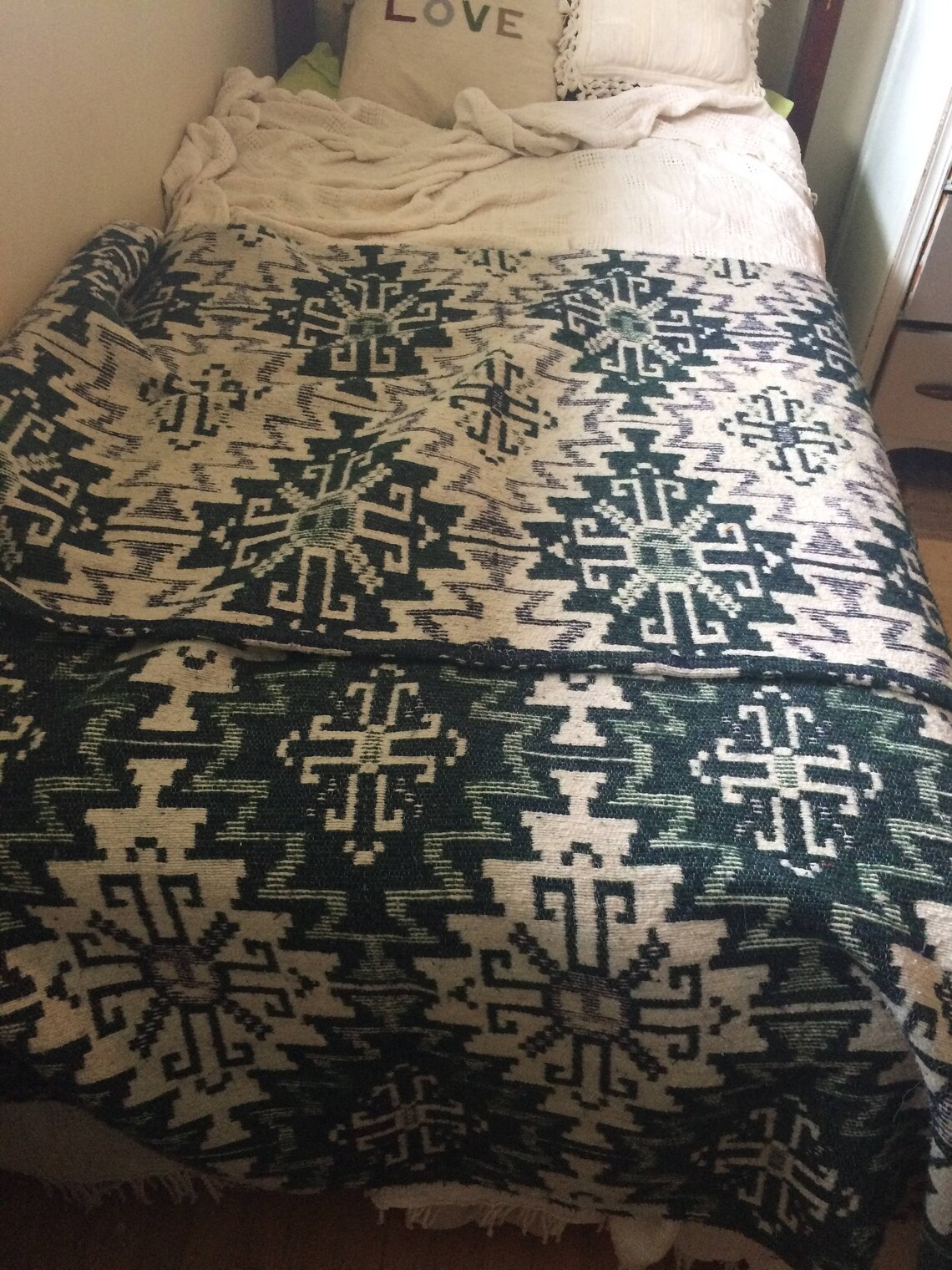 Vintage reversible aztec type blanket wool and cotton Etsy