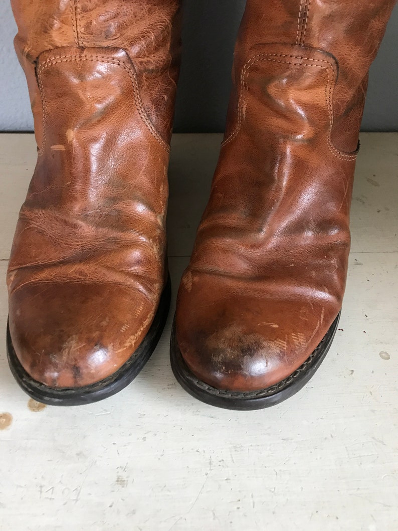 Gorgeous scuffed marked stained brown leather boots with | Etsy