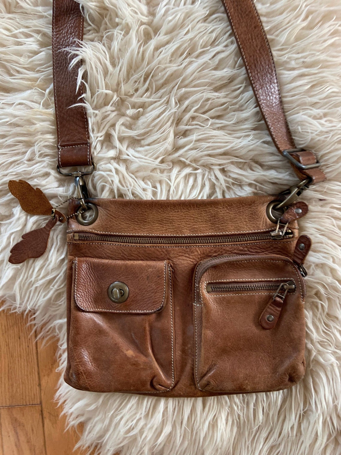 Vintage roots leather bag pebbled old brown leather worn Etsy