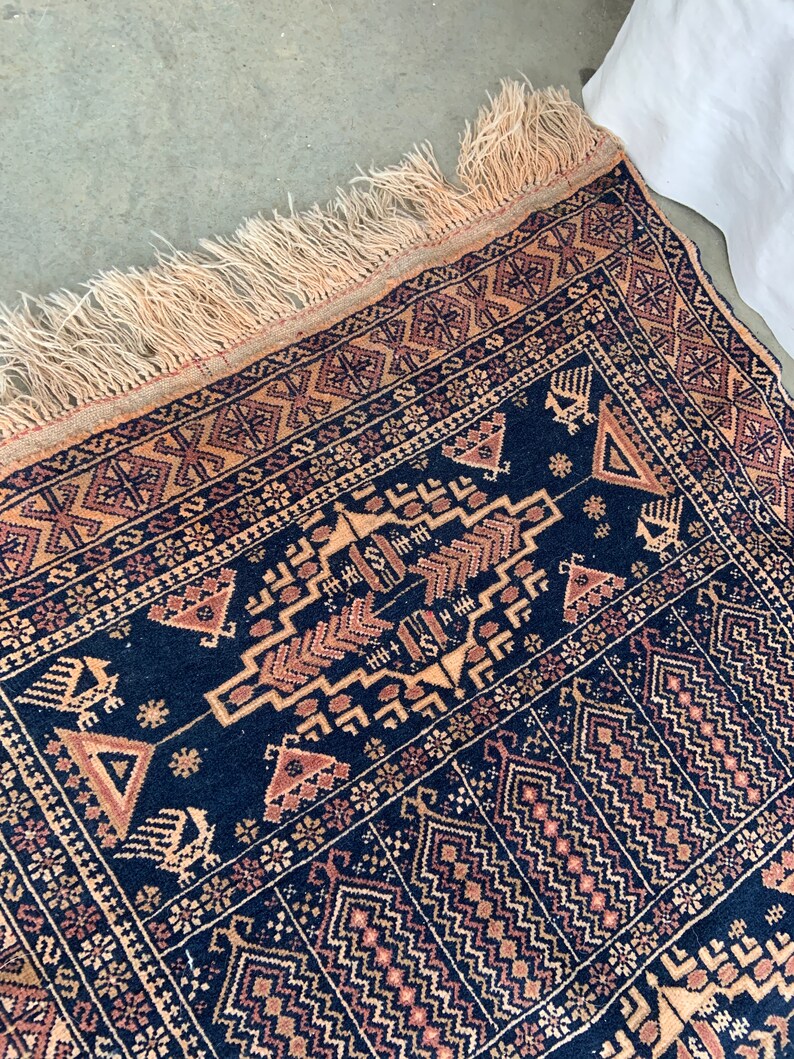 Vintage hand knotted Persian rug fringe on both ends with Etsy
