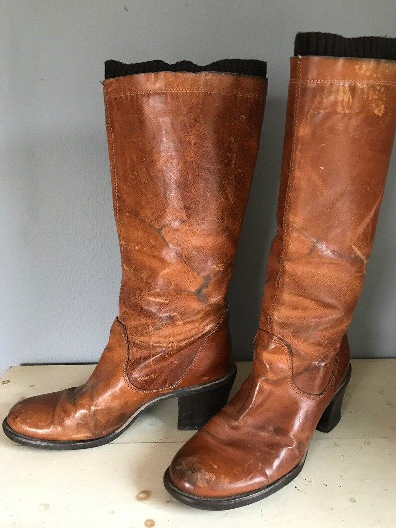 scuffed marked stained brown leather boots with Etsy