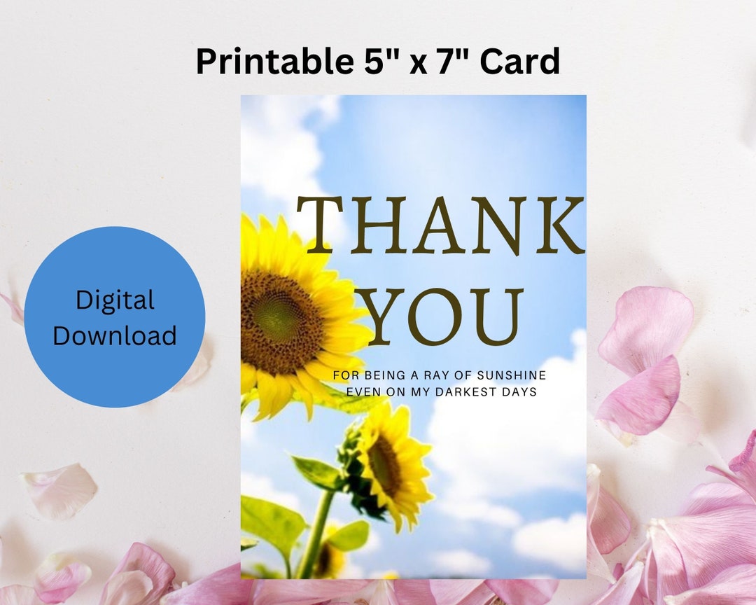 Printable 5x7 Sunflower Thank You Card Template,digital Flower Card ...