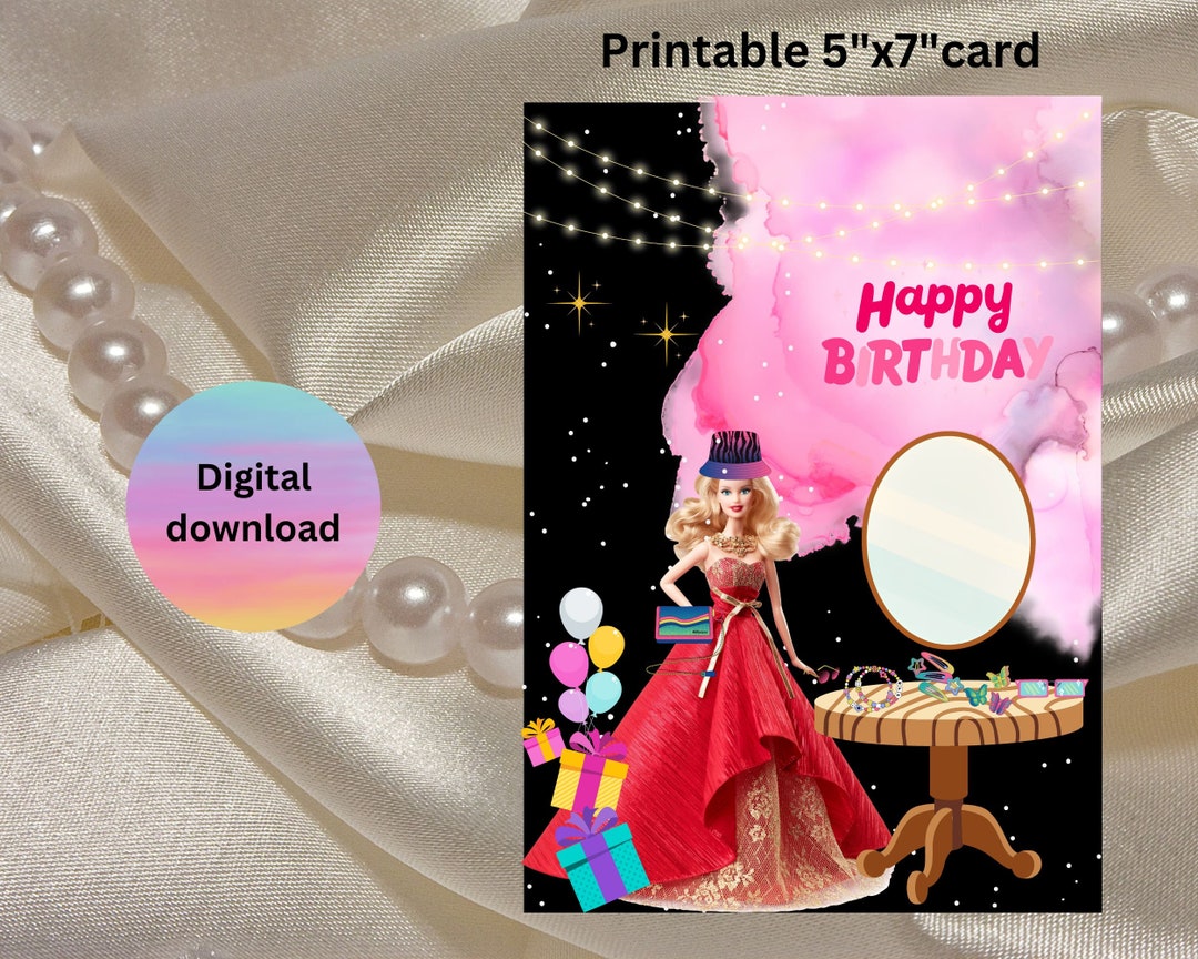 Printable 5x7 Barbie Themed Birthday Card,barbie Birthday Card,barbie ...