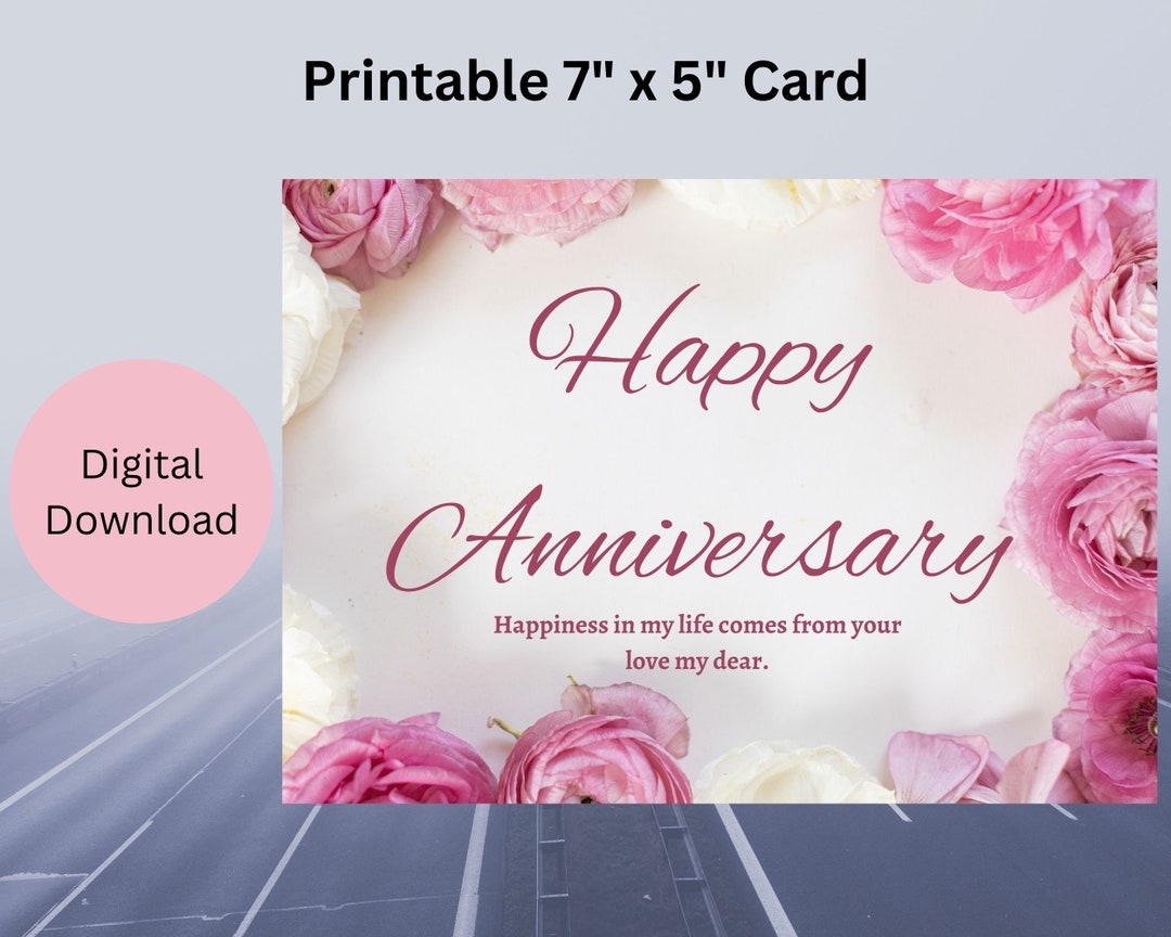 Pink Wedding Anniversary Card Template,flower Card,digital Anniversary ...