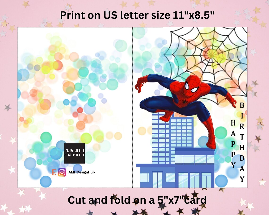 Printable 5x7 Spiderman Birthday Card Template,digital Spiderman Card ...