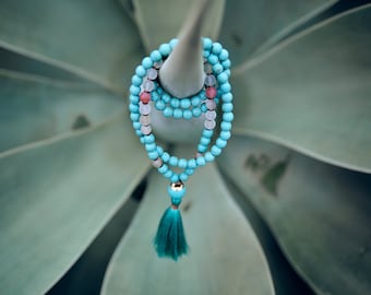 Howlite & Rose Quartz Mala: 108 Prayer Beads, Spiritual Necklace