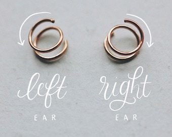 Aretes de aro doble • parecen dos piercings, pero solo hay uno, aretes de aro con vuelta de oro