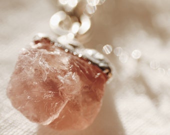 Rose Quartz Necklace raw crystal raw stone rough stone gemstone raw birthstone jewelry necklaces