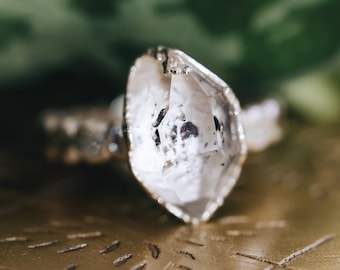 Herkimer Diamond Ring • quartz ring herkimer ring raw natural birthstones for her gift stones metaphysical jewelry aprils birthstone hippie