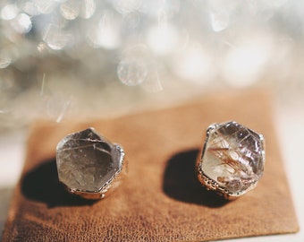 Rutilated Quartz Earrings • studs april birthstone quartz studs quartz crystal stud earrings