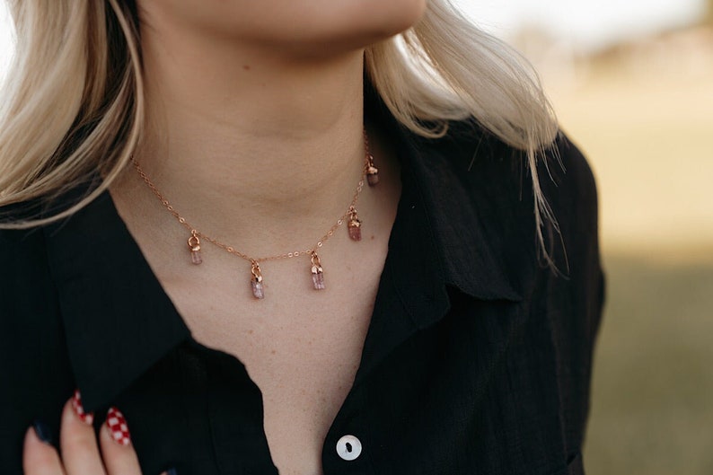 Pink Tourmaline Necklace pink tourmaline jewelry raw crystal raw pink tourmaline necklace jewelry october birthstone image 1