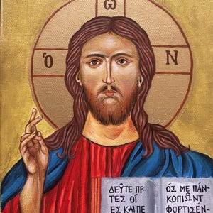Jesus Christ Pantocrator - Orthodox Byzantine icon - hand painted