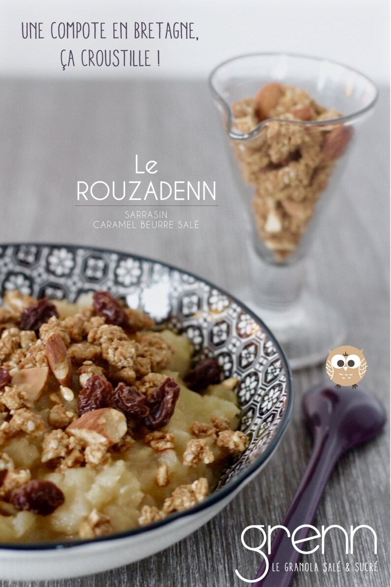 Salty sweet caramel butter Granola / buckwheat LE ROUZADENN kraft 125g or 250g bag image 1