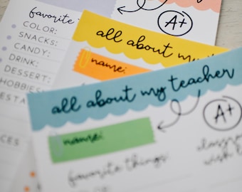 Teacher Appreciation Printable: All About My Teacher Questionnaire (Digital Download)