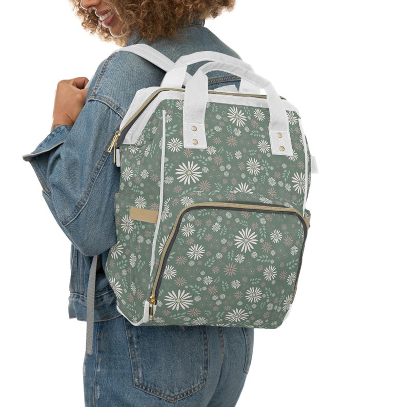 Sage Diaper Backpack, Baby Girl Diaper Bag, Floral Diaper Bag, Floral