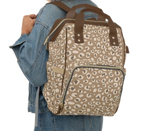 Neutral Leopard Print Diaper Bag, Diaper Bag Backpack, Leopard Print Baby, Baby Girl Gift, Printed Diaper Bag, Baby Girl accessories