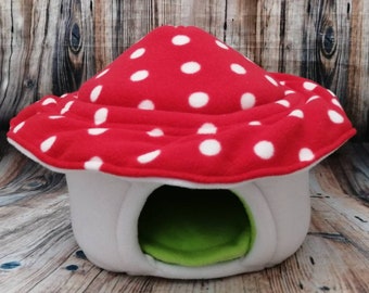 Guinea Pig Bed Red Fleece Toadstool / Mushroom House