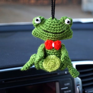 Frog car accessories, Mirror hanging, frog charm, crochet car accessories, Frog accessory, Frog plushie
