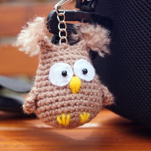 Crocheted Owl Keychain – Cute Bird Bag Charm – Small Owl Plush Toy – Gift for Owl Lover – Teacher Gift –  Crochet owl charm