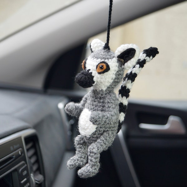 Lemur car accessory, Ring-tailed lemur, funny car decor, animal car hanger, lemur gift idea, car charm for mirror, mirror hanging view chain