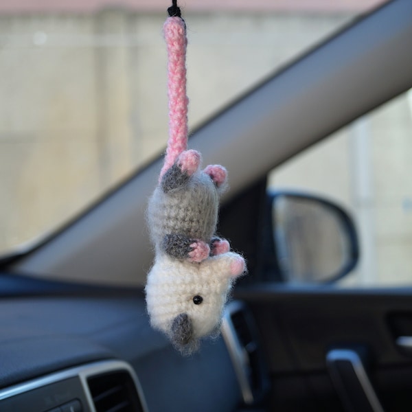 Opossum car accessory, opossum car hanger, possum gift idea, car charm for mirror, mirror hanging, funny gift for man, opossum lovers gift