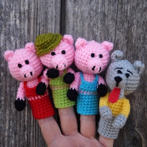 Three Little Pigs Finger Puppets: Fairytale Storytelling Set, Toddler finger toy