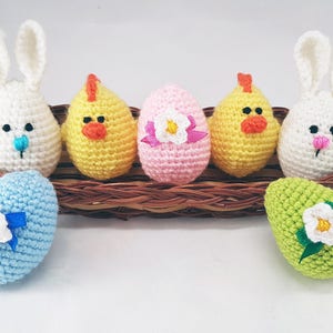 Easter stuffers Easter eggs Crochet eggs Easter gifts Bunny eggs Chick egg Crochet easter Cozy Easter decorations small gift Easter gift set image 1