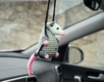 Opossum car accessory, opossum car hanger, possum gift idea, car charm for mirror, mirror hanging, funny gift for man, opossum lovers gift