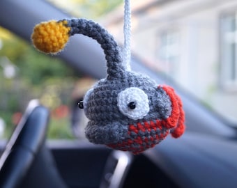 魚の車用アクセサリー、ミラーハンギング、魚のチャーム、かぎ針編みの車用アクセサリー、漁師へのギフト、魚のアクセサリー、魚のぬいぐるみ
