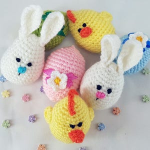 Easter stuffers Easter eggs Crochet eggs Easter gifts Bunny eggs Chick egg Crochet easter Cozy Easter decorations small gift Easter gift set image 8