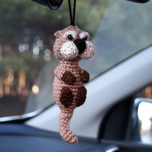River otter car accessories, Mirror hanging, River otter charm, crochet car accessories, River otter accessory, River otter plushie