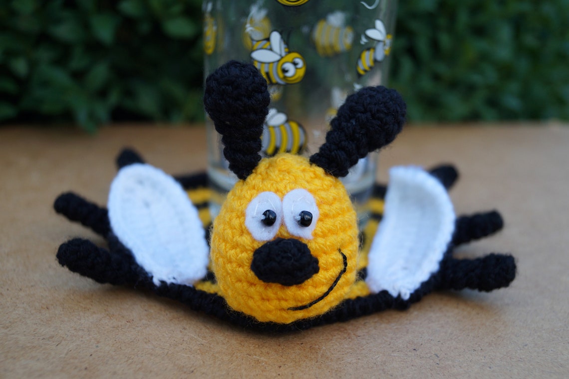 Crochet bee coaster bumble bee decor New home gift Coffee Etsy