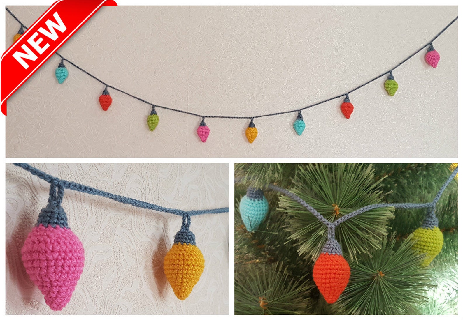 Crochet bunting Knitted garland Christmas lights Home decor Etsy